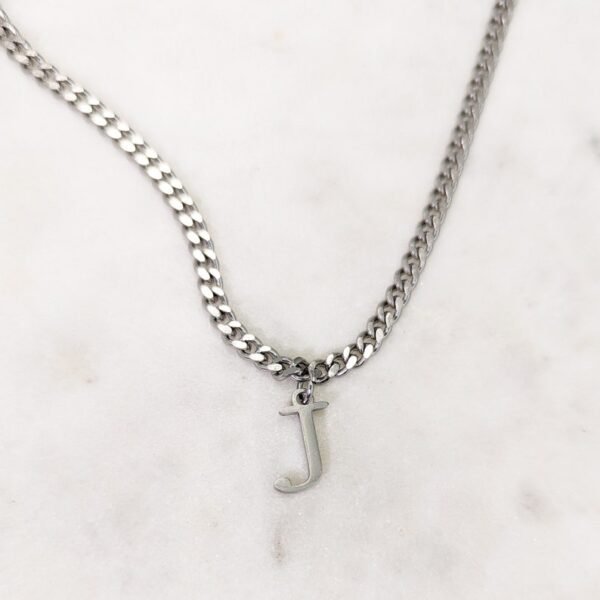 Silver Steel Letter Initial Necklace - Image 2