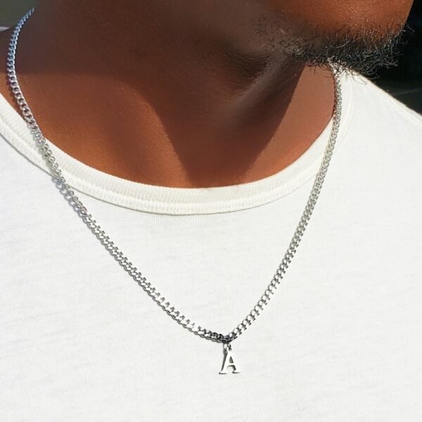 Silver Steel Letter Initial Necklace - Image 3